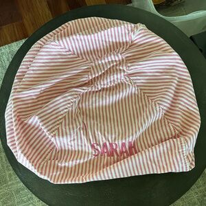 Beanbag Cover Pink and White Striped Embroidered “Sarah”